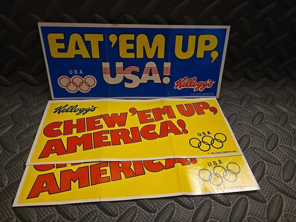 Vintage 1984 Kellogg's USA Olympics Stickers Lot of 3 Eat Chew America